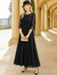 preiswerte Bodenlänge-A-Linie bodenlanges Hochzeitsgastkleid Formelle Kleider Abendgala Brautmutterkleid 3/4-Länge Ärmel Rundhalsausschnitt Elegant Formal Spitze in einfarbig
