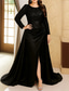 cheap Floor Length-A-Line Floor Length Formal Dress Evening Gown Overskirt Dress Long Sleeve Crew Neck Elegant Vintage Party Satin Polyester Mother of the Bride Dress with Pleats Sequin Split Front