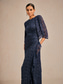 cheap Lace Tops-Women's Lace Shirt Sequins Lace Elegant 3/4 Length Sleeve V Neck Evening Party Wedding Guest Navy Blue Summer Spring Fall Winter