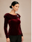 preiswerte Schicke Blusen-Weihnachten Damen Elegante Oberteile Gerafft Elegant Langarm Rundhalsausschnitt U-Boot-Ausschnitt Normale Oberteile Abendgesellschaft Abendkleidung Wein Frühling Herbst Winter