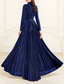 economico Lunghezza del pavimento-Abito lungo A-Line per ospiti di matrimonio abiti formali da sera abito da cerimonia per la madre della sposa con maniche lunghe scollo a V elegante vintage lussuoso con pieghe paillettes