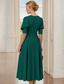 ieftine Lungimea ceaiului-Rochie de petrecere tip A-Line lungime la ceai rochie cocktail rochie de invitat la nuntă rochie mamă a mirii cu mâneci jumătate guler rotund elegantă vintage cu pliuri și broderie.