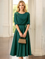 ieftine Lungimea ceaiului-Rochie de petrecere tip A-Line lungime la ceai rochie cocktail rochie de invitat la nuntă rochie mamă a mirii cu mâneci jumătate guler rotund elegantă vintage cu pliuri și broderie.