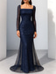 cheap Floor Length-A-Line Mermaid Trumpet Floor Length Wedding Guest Dress Formal Dresses Evening Gown Mother of the Bride Dress Long Sleeve Square Neck Elegant Vintage Luxurious Formal with Sequin
