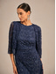 cheap Lace Tops-Women's Lace Shirt Sequins Lace Elegant 3/4 Length Sleeve V Neck Evening Party Wedding Guest Navy Blue Summer Spring Fall Winter