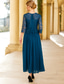 preiswerte Bodenlänge-A-Linie bodenlanges Hochzeitsgastkleid Formelle Kleider Abendgala Brautmutterkleid 3/4-Länge Ärmel Rundhalsausschnitt Elegant Formal Spitze in einfarbig