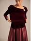 preiswerte Schicke Blusen-Weihnachten Damen Elegante Oberteile Gerafft Elegant Langarm Rundhalsausschnitt U-Boot-Ausschnitt Normale Oberteile Abendgesellschaft Abendkleidung Wein Frühling Herbst Winter