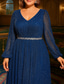 abordables Longueur du plancher-Robe en A longueur sol robe d'invité de mariage robes formelles robe de soirée robe de la mère de la mariée manches longues décolletée élégante vintage grande taille avec plis sequins fente avant