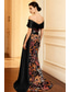 billiga Ballgowns för kvällsbruk-Åtsmitande Golvlång Pärlbroderad Formell klädsel Klänning för brudens mor Kvälls klänningar Balklänning med överkjol Formell klädsel Elegant Vintage glittrande Kortärmad Över axeln Bröllop Formell