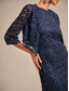cheap Lace Tops-Women's Lace Shirt Sequins Lace Elegant 3/4 Length Sleeve V Neck Evening Party Wedding Guest Navy Blue Summer Spring Fall Winter