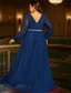 abordables Longueur du plancher-Robe en A longueur sol robe d'invité de mariage robes formelles robe de soirée robe de la mère de la mariée manches longues décolletée élégante vintage grande taille avec plis sequins fente avant