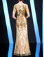 abordables Semi-formel / Cocktail-Robe de Mère de la Mariée Robe Élégante Fête Col Rond Longueur de Sol Tulle Manches Mi-Longues avec Sequin