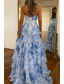 baratos Vestidos Longos &amp; Gowns-Linha A Longo Vestidos de baile Elegante Floral Princesa Sem Manga Sem Alças Baile de Formatura Festa de Noite Chiffon Sem parte Traseira com Estampa floral