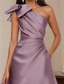 preiswerte A-Linie Abendkleider-A-Linie Bodenlang Abendkleid Ballkleid Festliche Kleidung Elegant Party Ärmellos Ein-Schulter Abendgesellschaft Gartenparty Satin mit Schleife(n) Falten
