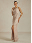 billiga Chiffongklänningar-Dam Maxiklänning Sheath Dress Chiffongklänningar Wrapklänning Elegant Formell cocktail Kvällsfest Bröllopsgäst Cocktailfest Plisserad Glitter Asymmetrisk Normal Ensfärgat Ärmlös V-hals Rosguld