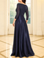preiswerte Bodenlänge-A-Linie Bodenlang Kleid für Hochzeitsgäste Abendkleid Flattriges Kleid Brautmutterkleid Langarm V Ausschnitt Elegant Einfach Glanz &amp; Glamour Formeller Abend Hochzeitsfeier mit Paillette