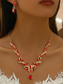 abordables Collar de mujer-Conjunto de joyas de cristal rojo para mujer, elegante collar y aretes de diamantes de imitación con detalles dorados, perfecto para fiestas, bodas. &amp;eventos nocturnos