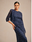 cheap Lace Tops-Women's Lace Shirt Sequins Lace Elegant 3/4 Length Sleeve V Neck Evening Party Wedding Guest Navy Blue Summer Spring Fall Winter