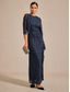 cheap Lace Tops-Women's Lace Shirt Sequins Lace Elegant 3/4 Length Sleeve V Neck Evening Party Wedding Guest Navy Blue Summer Spring Fall Winter