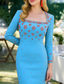 billige Te Lengde-Skjortekjole Kolonne Gulvlengde Te Lengde Festkjole Cocktailkjole Bryllupsgjesterkjole Mor til bruden kjole Lange Ermer Firkantet Hals Elegant Vintage Fest Formell med Perler Broderi