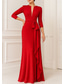 billiga Kjolklänningar för kväll-Åtsmitande Golvlång Balklänningar Kvälls klänningar Balklänning Elegant 3/4 ärm V-hals Bröllop Formell Stretch crepe med Krusad