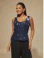 billige Blusedresser for kvinner-Dame Bluse Dressy topper Tvillingsett Paljetter Blonde Paisly Elegant Fest 3/4 ermer Kinesisk Krave Semi-formelt Formell klær Cocktail antrekk Navyblå Vår Høst Vinter