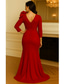 preiswerte Meerjungfrau Abendkleider-Rot Schwarz Meerjungfrau  Trompete Bodenlang Abendkleid Rosa Eleganter Hoher Schlitz 3/4 Länge Ärmel V-Ausschnitt Formelle Hochzeit Stretch-Crepé mit Rüschen
