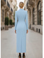 baratos Vestidos de fraque-Mulheres Vestido smoking Bainha Formal Tapioca Elegante Simples Manga Longa Manga 3/4 plissada Longo Lapela Pontuda Decote V Trespassado