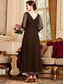 preiswerte Knöchellänge-A-Linie Bodenlang Knöchellänge Partykleid Cocktailkleid Kleid für Hochzeitsgäste Brautmutterkleid Langarm V Ausschnitt Elegant Minimalistisch Formell Hochzeitsgast Chiffon mit Gerafft Einfarbig