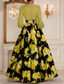 billige A-linje kveldsdrakter-A-linje Gulvlengde Ballkjoler Kveldskjoler Ballkjole Elegant Langermet V-hals Bryllup Formell Sateng Jacquard med Blomstertrykk Bølgemønster Lomme