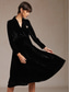 baratos Vestido Simples-Mulheres Vestido midi Vestido A Line Elegante Festa de Noite Normal Côr Sólida Manga Longa Decote V Preto