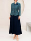 abordables Longueur du thé-Robe de fête colonne A-Line en deux pièces longueur cheville Robe cocktail Robe invitée de mariage Robe Maman de la mariée Longue à manches décolleté en V Élégante Vintage Fête formelle en laine avec