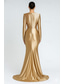 cheap Mermaid Evening Dresses-Mermaid Trumpet Sweep Brush Train Evening Gown Elegant Long Sleeve V Neck Wedding Formal Pink Dress Jersey with Ruched