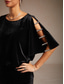 cheap Dressy Blouses-Women's Velvet Dressy Tops Beaded Cut Out Elegant Party Half Sleeve Crew Neck Cold Shoulder Long Tops Evening Party Party Evening Wear Black Spring, Fall, Winter, Summer