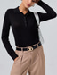 baratos suéter feminino-Suéter polo feminino de malha com gola polo de cor sólida e manga comprida, minimalista, de mistura de lã, formal, para trabalho, diário, primavera/outono