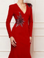 ieftine Rochii de seară sirenă-Trompetă  Sirenă Mătura Trenă Rochii de bal Rochii de seara Rochie De Bal Rochie formală Elegant Stil Vedetă Manșon Lung În V Nuntă Oficial Crep stretch cu Broderie