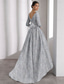 billige Gulvlengde-A-linje Asymmetrisk Ankellengde Festkjole Cocktail Kjole Gjestekjole til bryllup Kjole til brudens mor 3/4 ermer V-hals Elegant Årgang Formell Jacquard med Blomst