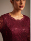 ieftine Rochie simplă-Pentru femei Rochii Midi Rochie A line Elegant Serată Invitat la nunta Dantelă Fit regulat Culoare solidă Lungime Manșon 3/4 Stil Nautic Roșu Vin