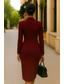 baratos Vestidos de fraque-Mulheres Vestido smoking Sereia Formal Crepe Esticado Elegante Manga Longa Longuette Até os Joelhos Comprimento Midi Entalhe Decote V Comum 2 Botões