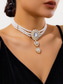 abordables Collier pour femme-Ensemble de bijoux pour femme en perles et émeraudes - élégant collier ras-de-cou et bracelet en strass, idéal pour un bal de fin d'année, une soirée ou une soirée de gala.