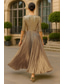 cheap A-Line Evening Dresses-A-Line Floor Length Evening Gown Elegant Glittering Sparkle 3/4 Length Sleeve Boat Neck Garden Party Wedding Satin Sequined with Pleats
