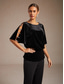 cheap Dressy Blouses-Women's Velvet Dressy Tops Beaded Cut Out Elegant Party Half Sleeve Crew Neck Cold Shoulder Long Tops Evening Party Party Evening Wear Black Spring, Fall, Winter, Summer