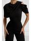 preiswerte Overalls für Mütter-Overalls Bodenlang Brautmutterkleid Kurzarm Rundhalsausschnitt Elegant Einfach Formell Hochzeitsgast Familientreffen Stretchstoff mit Einfarbig
