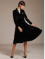 baratos Vestido Simples-Mulheres Vestido midi Vestido A Line Elegante Festa de Noite Normal Côr Sólida Manga Longa Decote V Preto