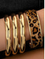 economico Bracciale da donna-braccialetti da donna in lega color oro con stampa leopardata – set da 4, elegante design con stampa animalier, perfetti per un abbigliamento casual e da sera
