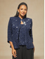 billige Blusedresser for kvinner-Dame Bluse Dressy topper Tvillingsett Paljetter Blonde Paisly Elegant Fest 3/4 ermer Kinesisk Krave Semi-formelt Formell klær Cocktail antrekk Navyblå Vår Høst Vinter