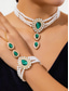 abordables Collier pour femme-Ensemble de bijoux pour femme en perles et émeraudes - élégant collier ras-de-cou et bracelet en strass, idéal pour un bal de fin d'année, une soirée ou une soirée de gala.
