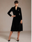baratos Vestido Simples-Mulheres Vestido midi Vestido A Line Elegante Festa de Noite Normal Côr Sólida Manga Longa Decote V Preto