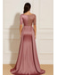 billiga Ballgowns för kvällsbruk-Balklänning A-linje Svepsläp Kvälls klänningar Balklänning med överkjol Formell klädsel Elegant glittrande Halvlång ärm V-hals Bröllop Formell Satäng Jersey med Glitter Plisserat