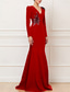 ieftine Rochii de seară sirenă-Trompetă  Sirenă Mătura Trenă Rochii de bal Rochii de seara Rochie De Bal Rochie formală Elegant Stil Vedetă Manșon Lung În V Nuntă Oficial Crep stretch cu Broderie